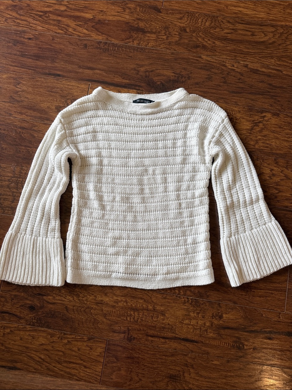 Ellen Tracy Cream Textured Knit Bell-Sleeve Sweater
